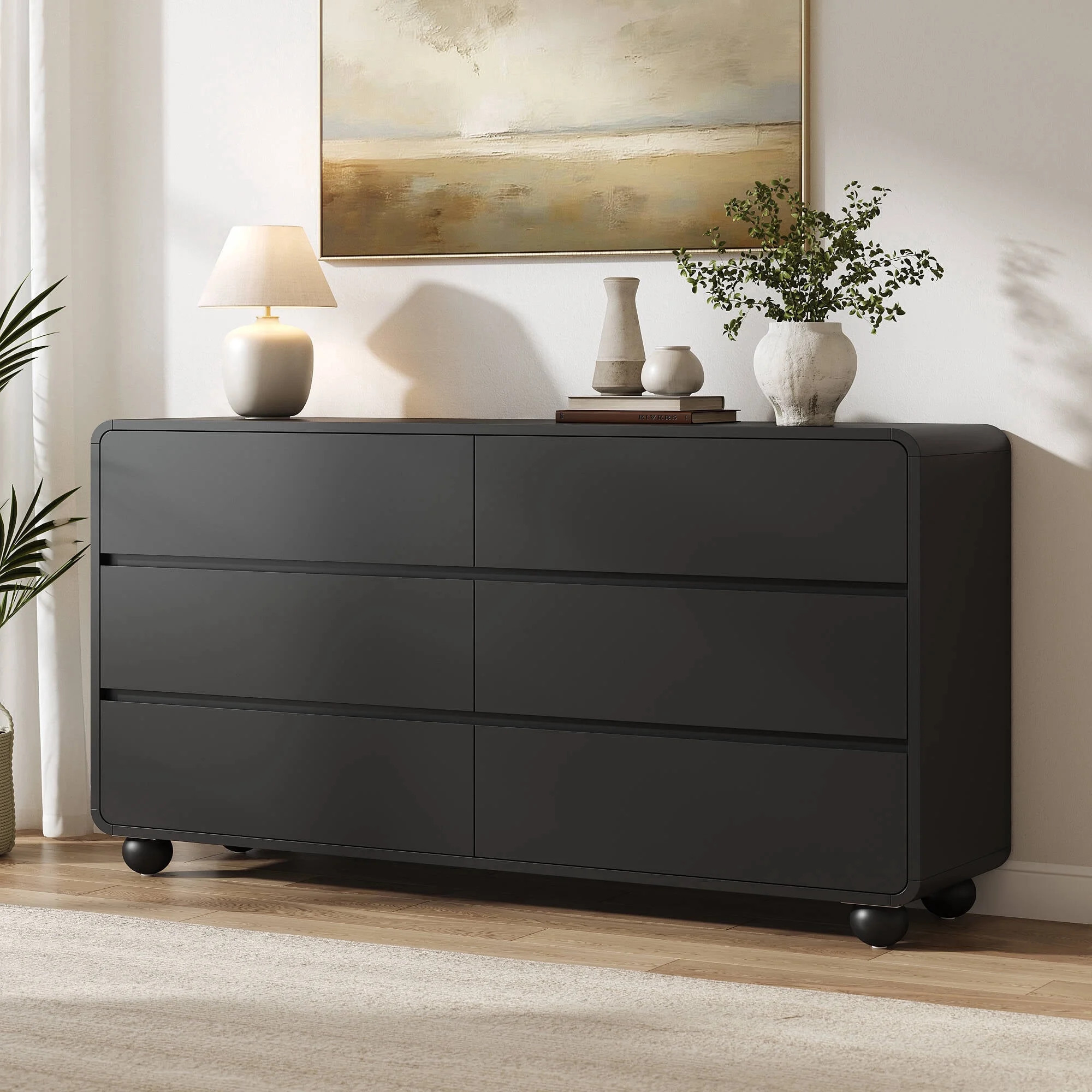 Laintene 6 Drawer Dresser for Bedroom, 53" Wide Modern Curved Chest of Drawers, Large Double Dres... | Walmart (US)