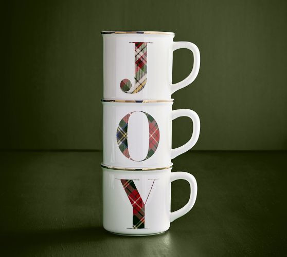 Stewart Plaid Alphabet Stoneware Mug | Pottery Barn (US)