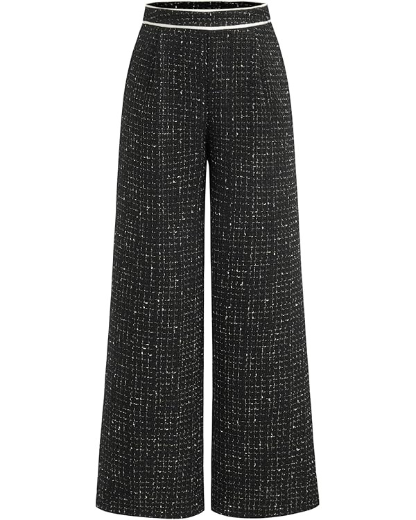 CIDER Tweed Middle Waist Contrasting Binding Straight Leg Trousers | Amazon (US)