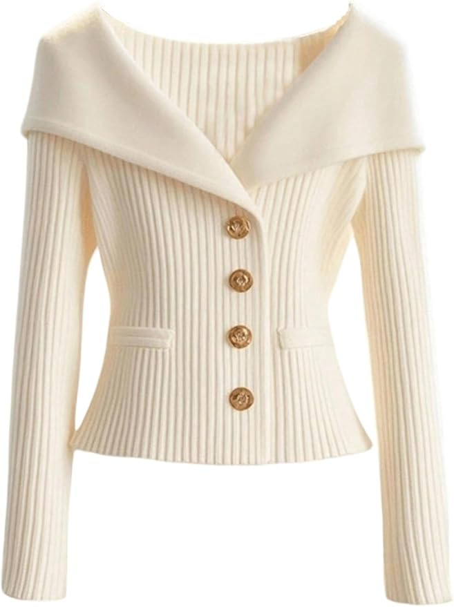Verdusa Women's Old Money Button Down Cardigan Long Sleeve Ribbed Knit Fitted Sweaters | Amazon (US)