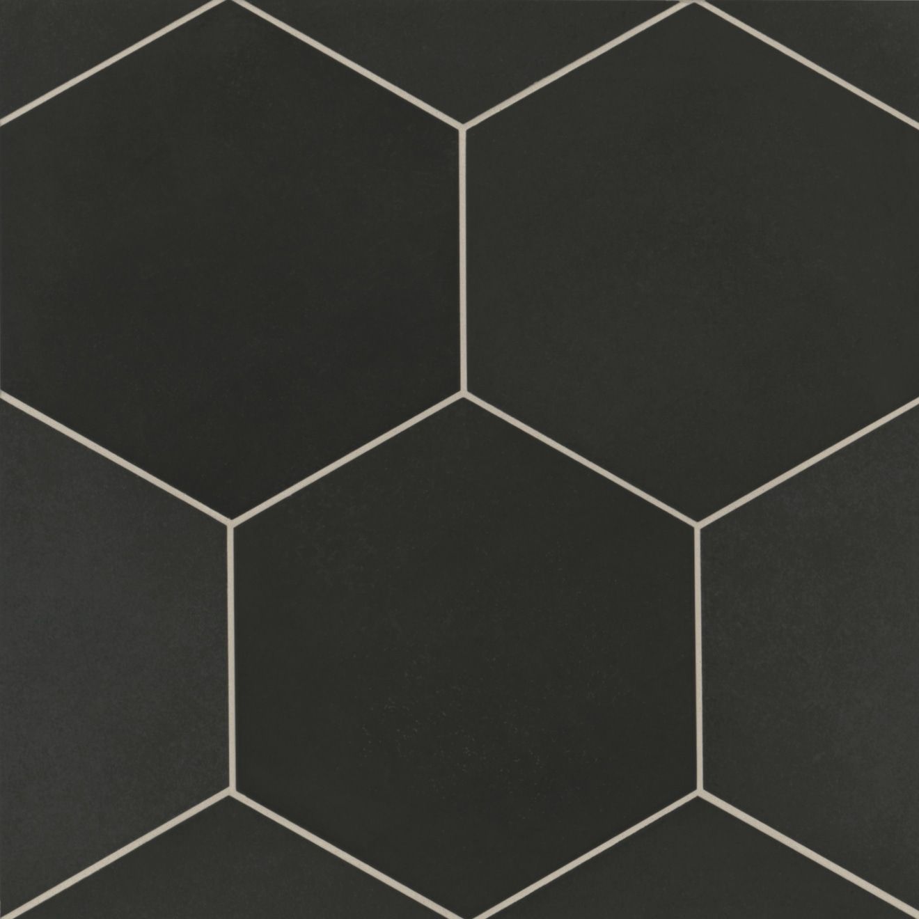 Makoto 10" x 11.5" Hexagon Matte Porcelain Tile in Kuroi Black | Bedrosians Tile & Stone