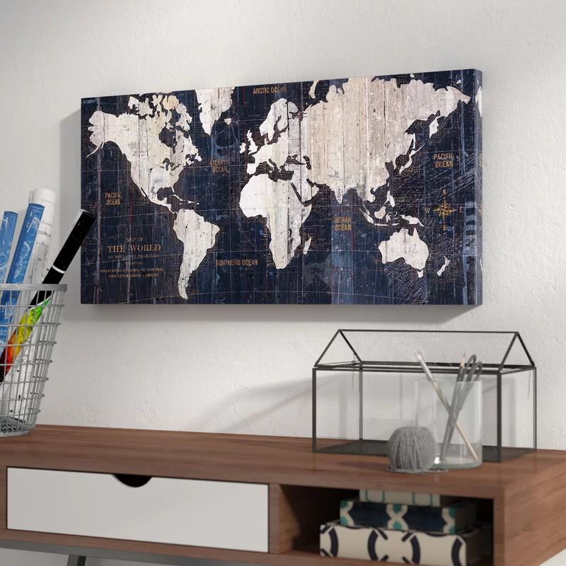 'Old World Map Blue' Graphic Art on Wrapped Canvas | Wayfair North America
