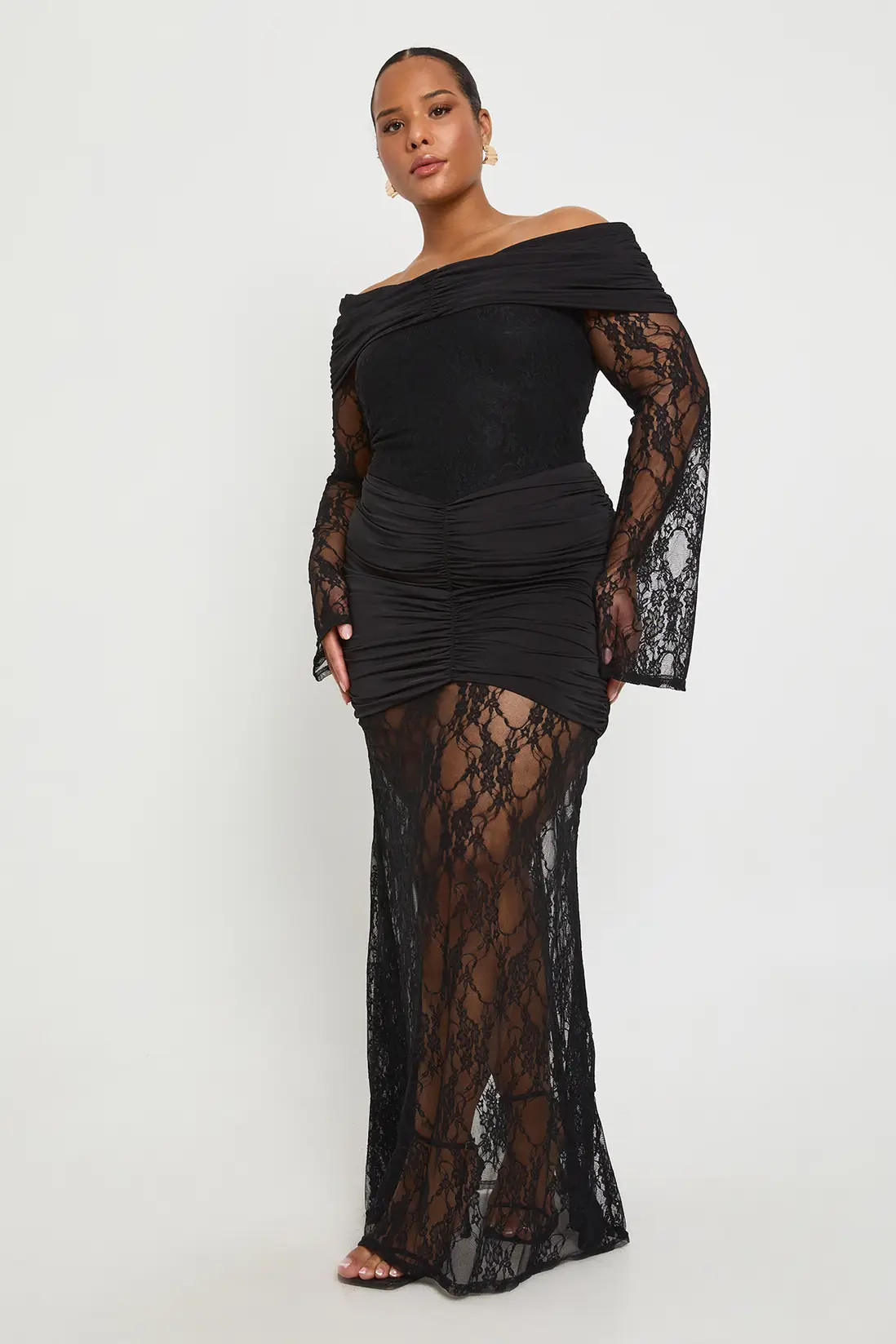 Plus Bardot Ruched Lace Hem | boohoo (US & Canada)