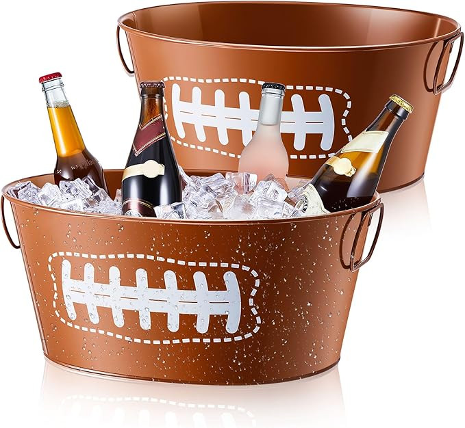 Ctosree 2 Pcs 4 Gallon Football Galvanized Metal Ice Buckets Beverage Tubs Football Party Large D... | Amazon (US)