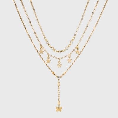 Star and Butterfly Layered Pendant Necklace Set 3pc - Wild Fable&#8482; Gold | Target