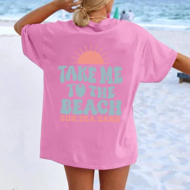 Puliio Womens Summer Beach Oversized Graphic Tees Short Sleeve Crewneck Top Ladies Vintage Baggy ... | Walmart (US)