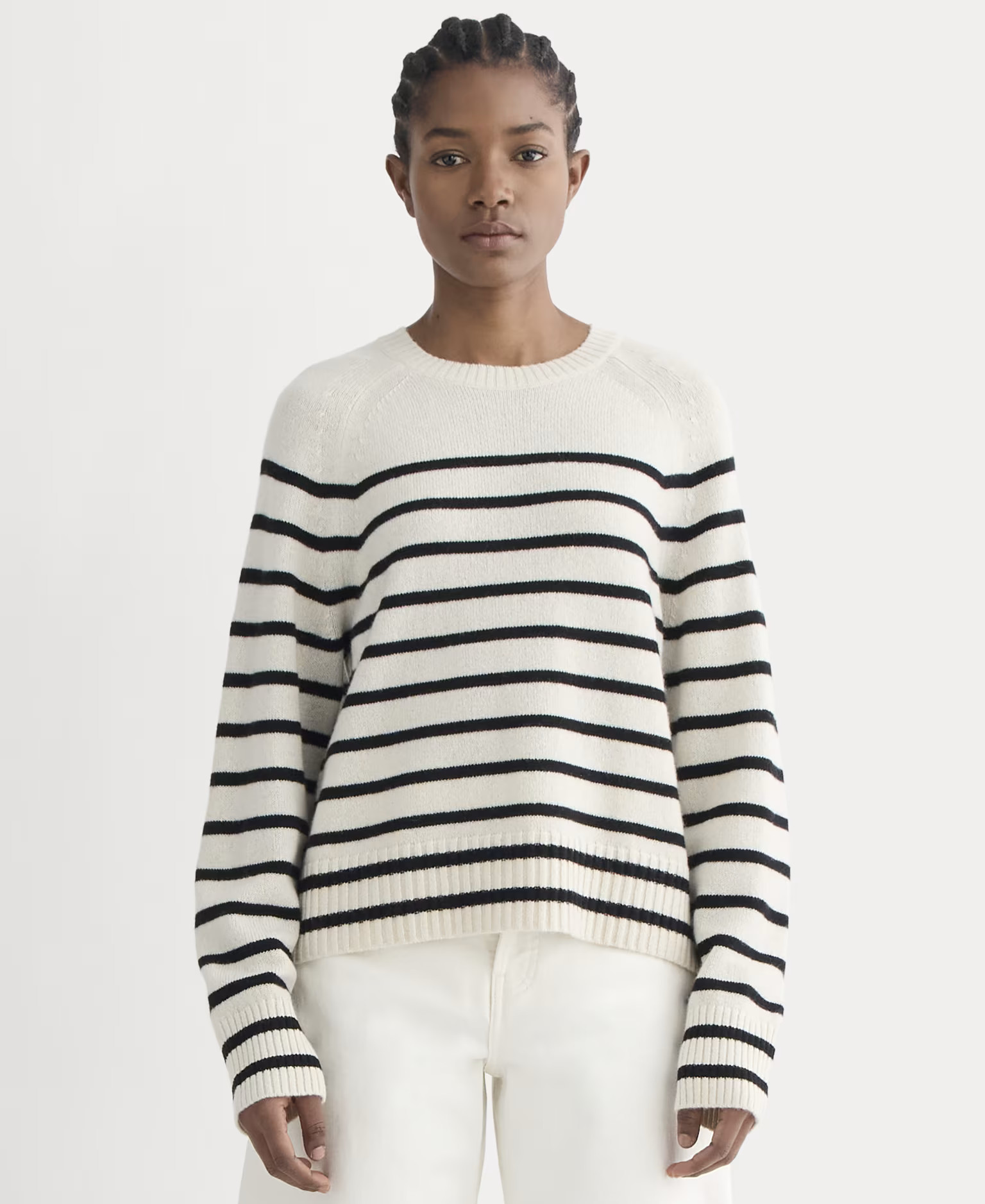 Women's Boxy Crew in Cashmere Sweater by Everlane in Bone White/Black, Size XL | Everlane
