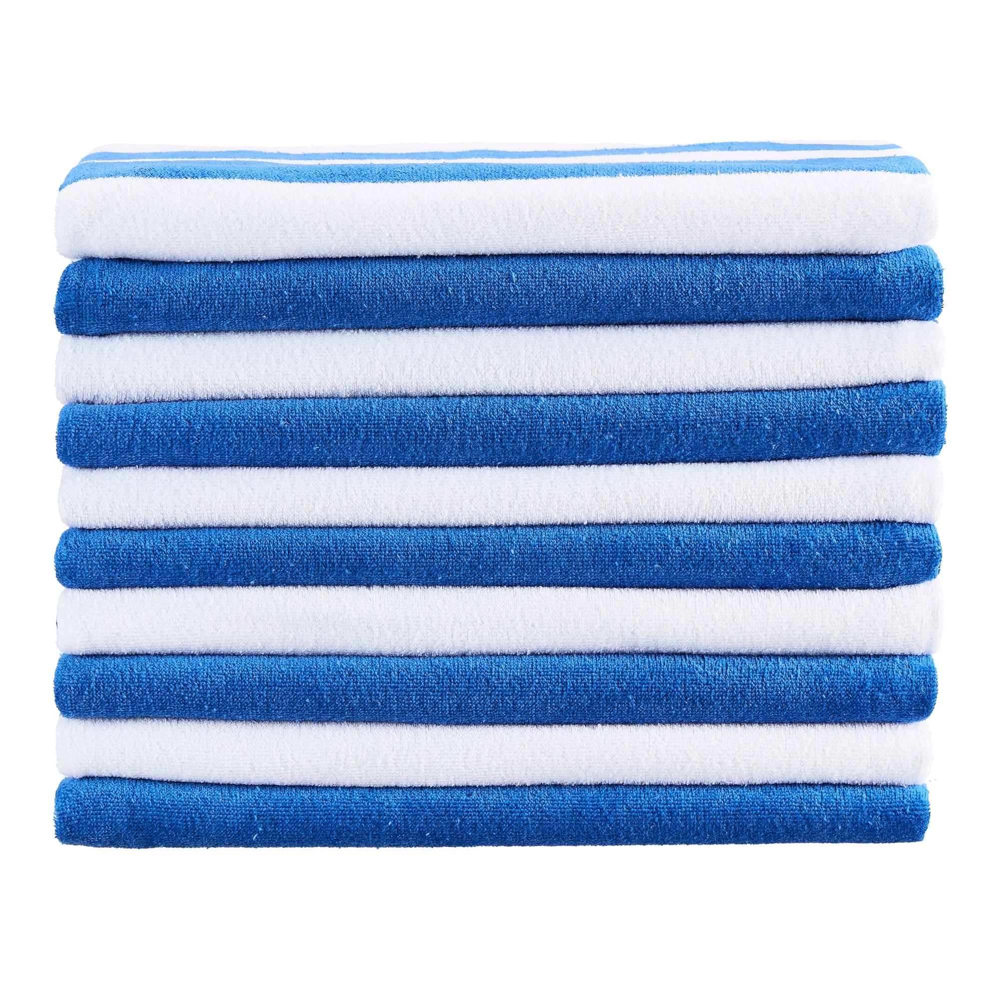 Mainstays Cotton Cabana Beach Towels, Set of 10, Blue with White Stripe, 28” x 60” | Walmart (US)
