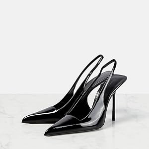 THESHY Women's Pointed Toe High Stiletto Heels Slingback Stretch Slip-on Pumps Backless Patent Le... | Amazon (US)