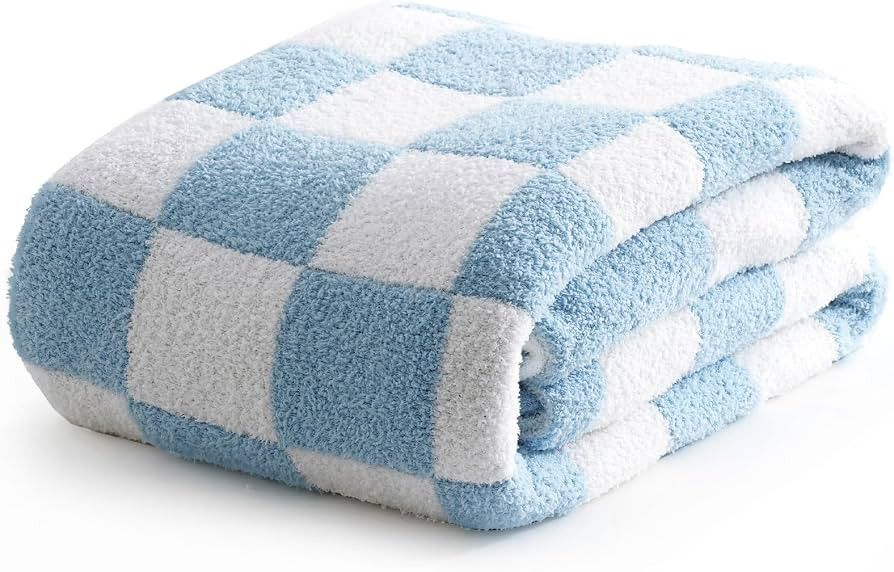 David's Home 100% Chenille Checkered Throw Blanket, Ultra Soft Milky Cozy Fuzzy Knitted Throw wit... | Amazon (US)