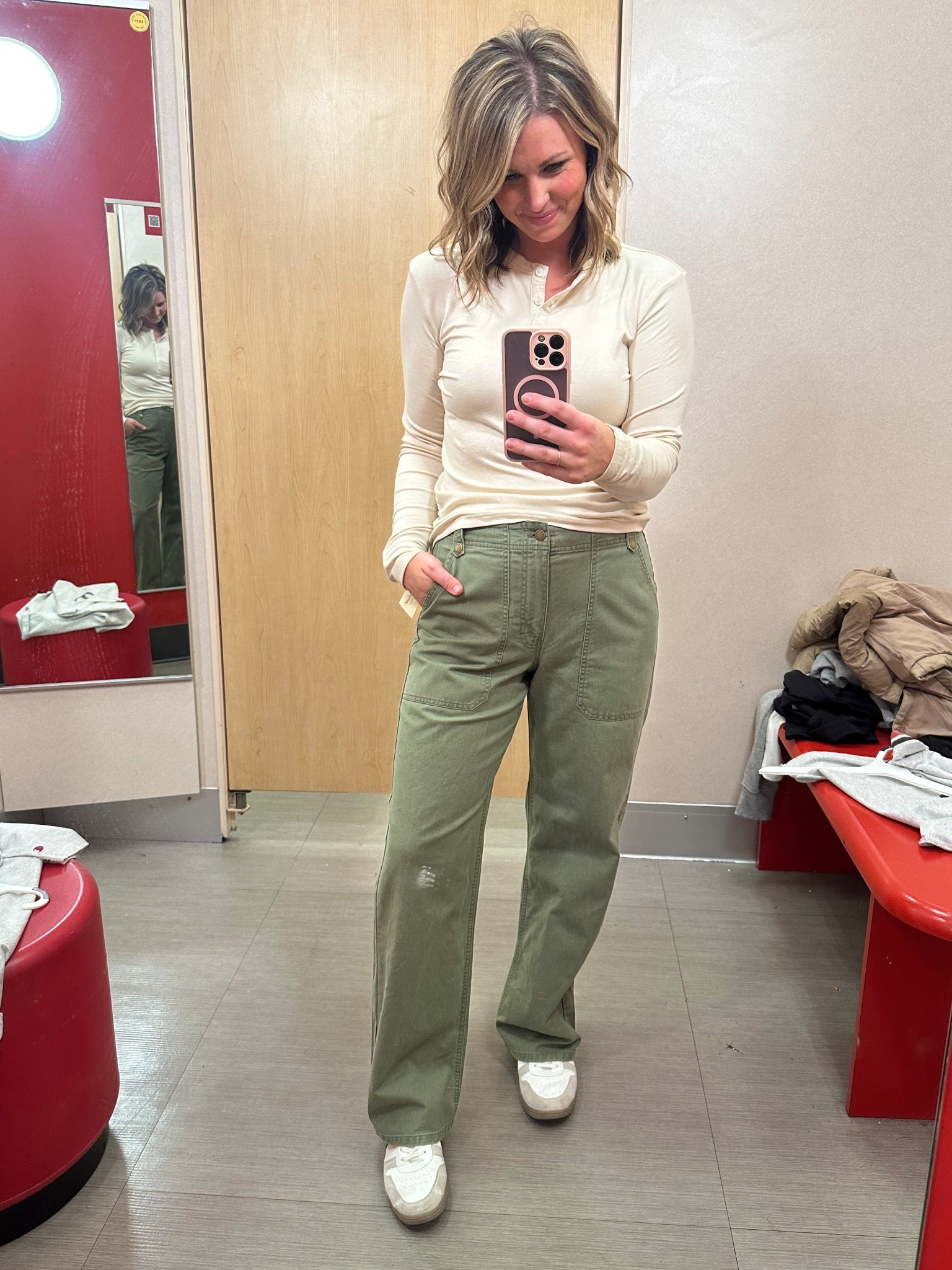 These tops are super soft and thin, love the button details, true to size I’m in a large. Pants are thin and forgiving, comfy and true to size, I’m wearing an 8. 5’5” and 155 lbs for reference. #targetstyle #mystyle #atthealiway

#LTKMidsize #LTKFindsUnder50