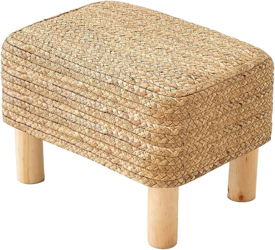 Ottoman Foot Stool Rectangular Footrest Natural Seagrass Footstool with Wooden Legs Hand Weave Mu... | Amazon (US)