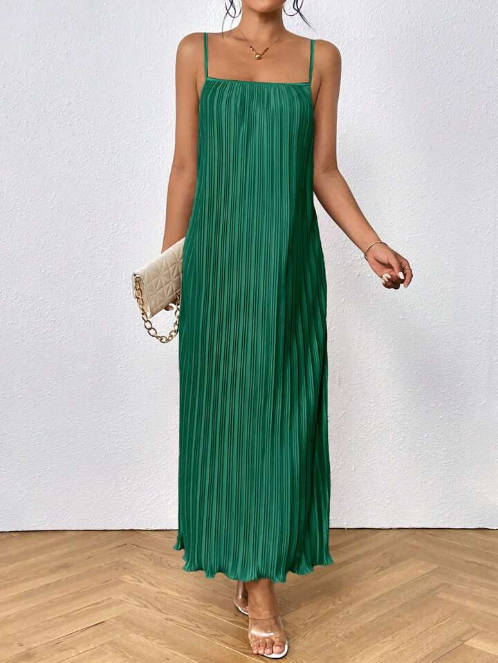 SHEIN Privé Women's Pleated Spaghetti Strap Dress | SHEIN