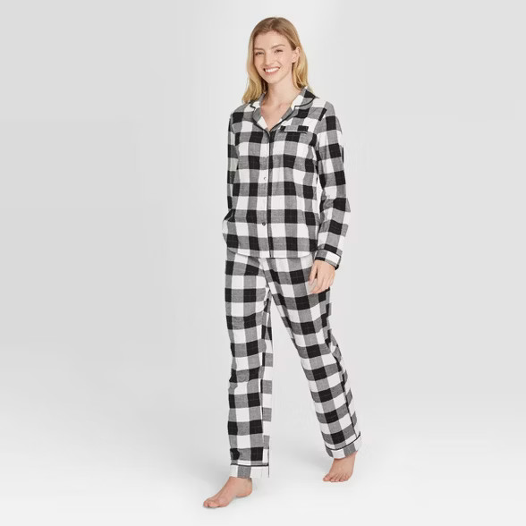 Women's Plaid Perfectly Cozy Flannel Long Sleeve Notch Collar Top and Pants Pajama Set - Stars Ab... | Target