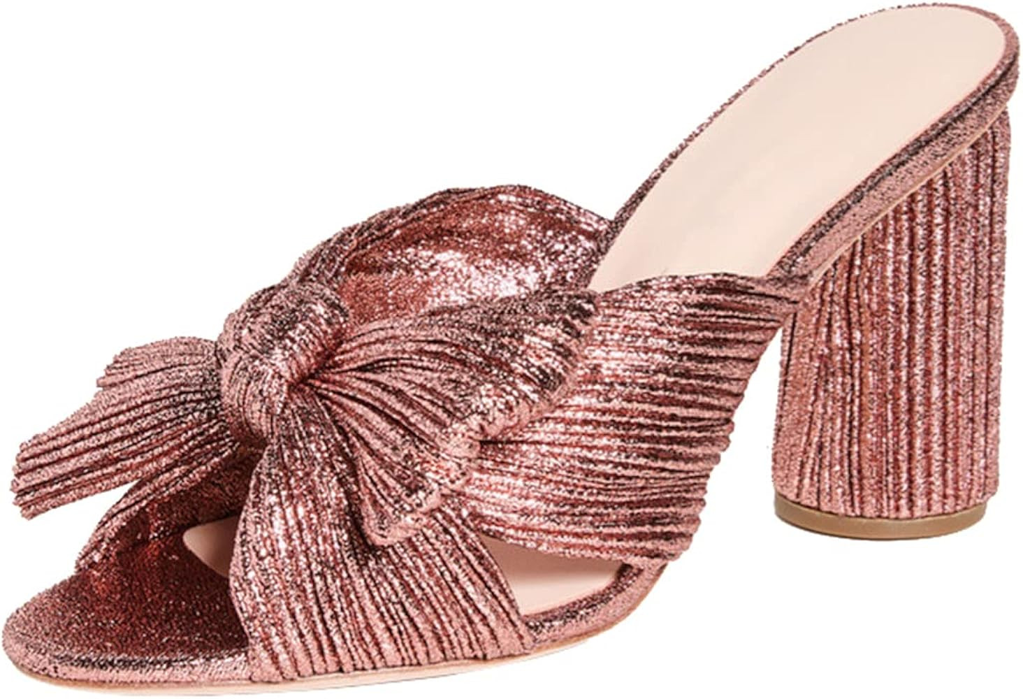 MICIFA Women's Bow Heeled Sandals Slip On Open Toe Block Chunky Heel Sandals Bride Wedding Dress Sho | Amazon (US)