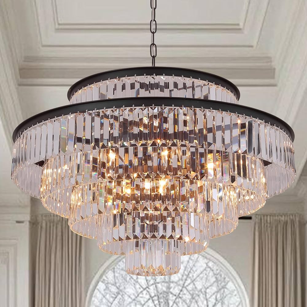 Crystal Chandelier Modern Luxury Pendant 6-Tier 31" Ceiling Lights Fixture for Dining Room, Livin... | Amazon (US)