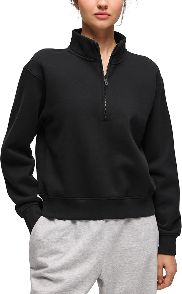 CRZ YOGA Cotton Fleece Lined Half Zip Sweatshirt for Women - Pullover Funnel Neck Workout Casual ... | Amazon (US)