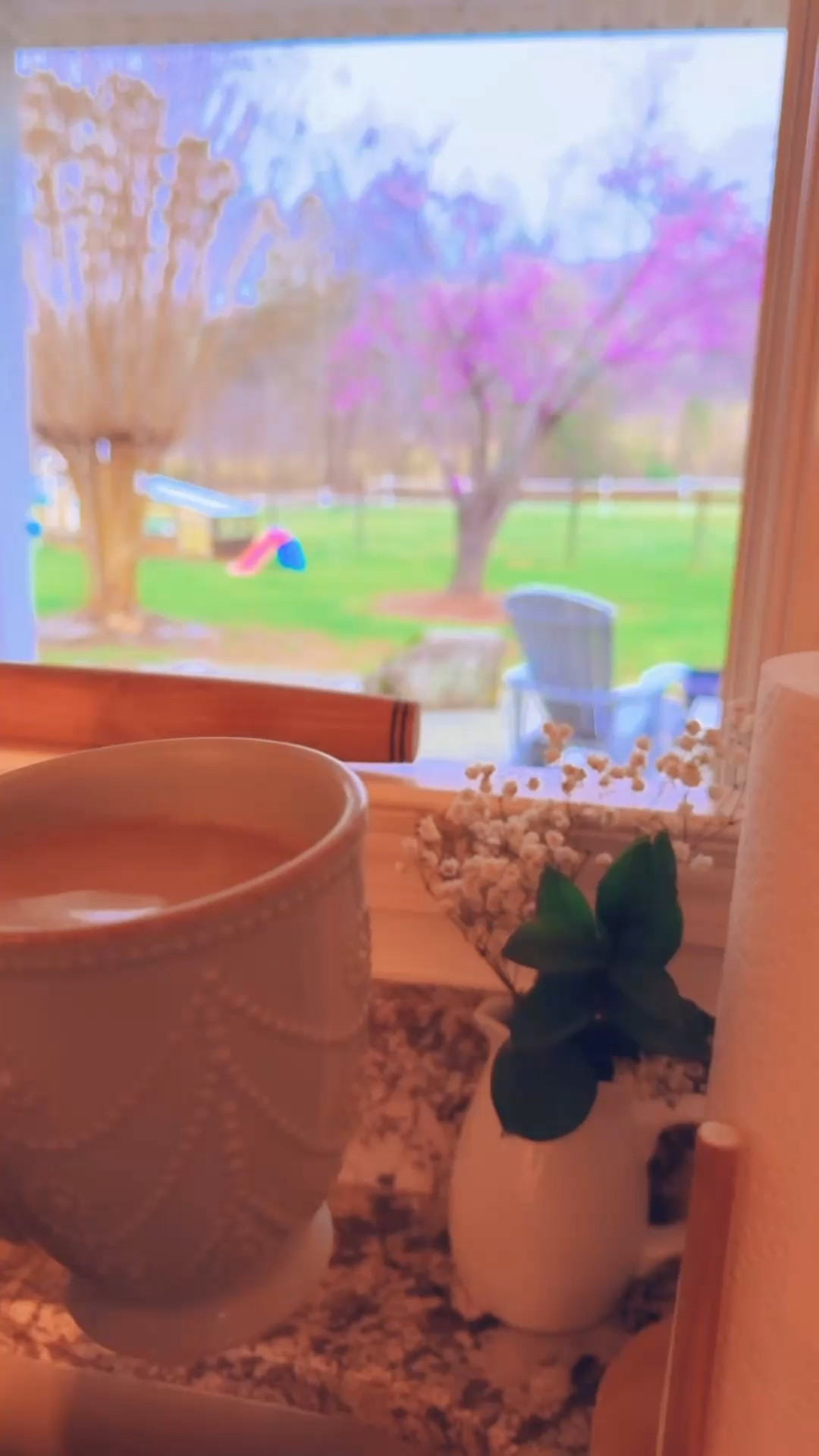 a kitchen window 🪟 open, babies 👶🏼 sleeping in 💤, thunderstorm ⛈️ listening kind of cozy “Friday Eve” morning ☕️