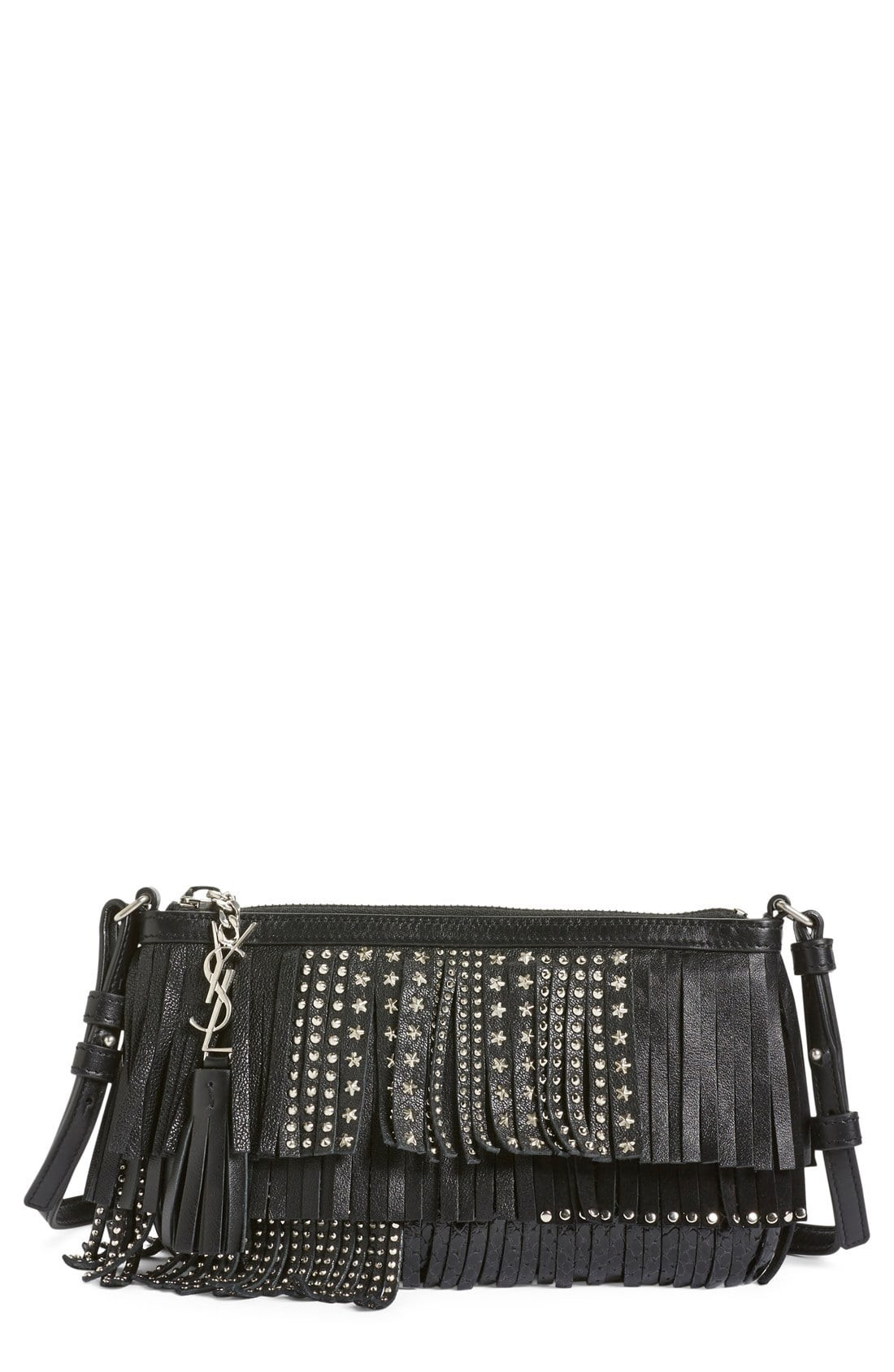 Saint Laurent 'Monogram' Studded Fringe Crossbody Bag | Nordstrom