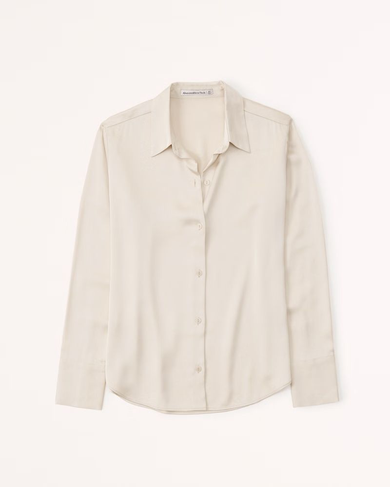 Long-Sleeve Satin Button-Up Shirt | Abercrombie & Fitch (US)