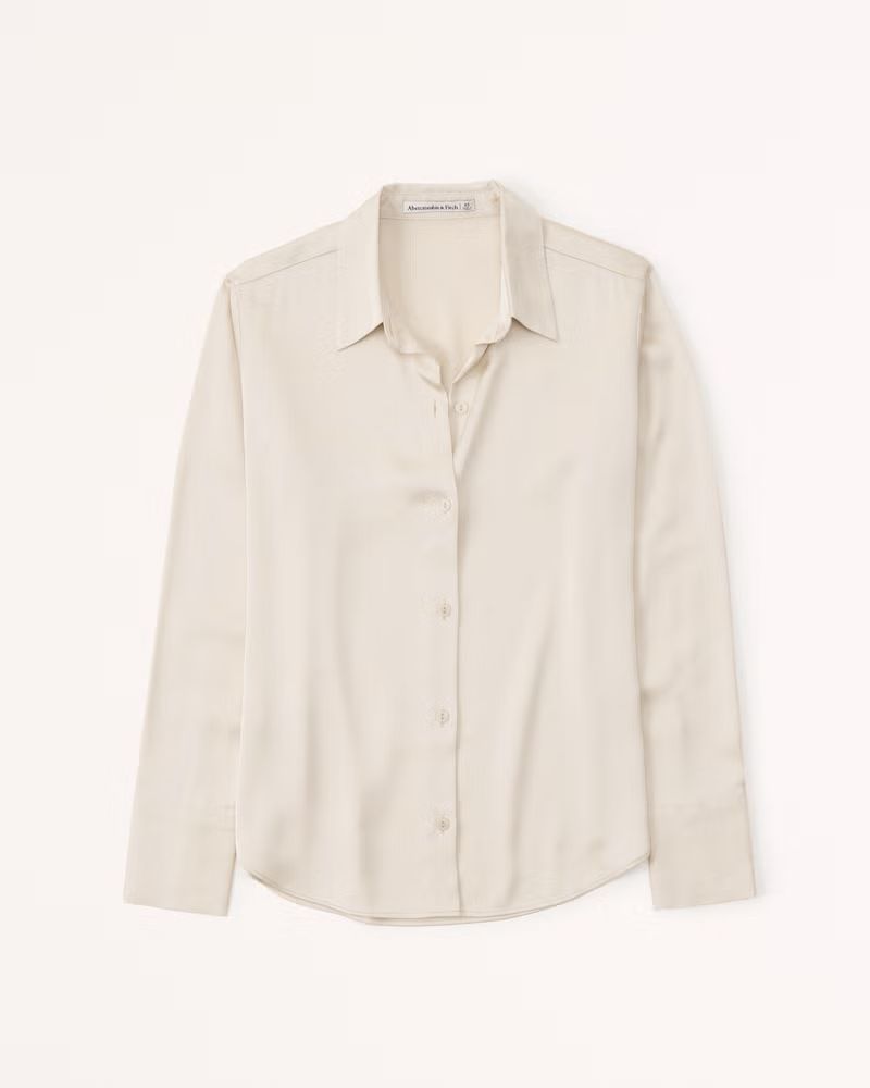 Women's Long-Sleeve Satin Button-Up Shirt | Women's Matching Sets | Abercrombie.com | Abercrombie & Fitch (US)