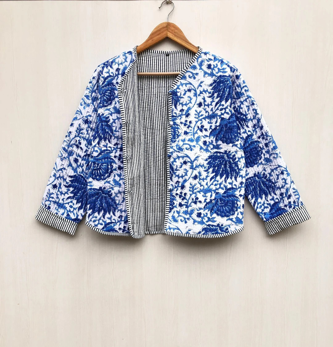 Cotton Women's Quilted Jacket Block Printed Boho Style Quilted Handmade Jackets, Coat Holidays Gi... | Etsy (US)