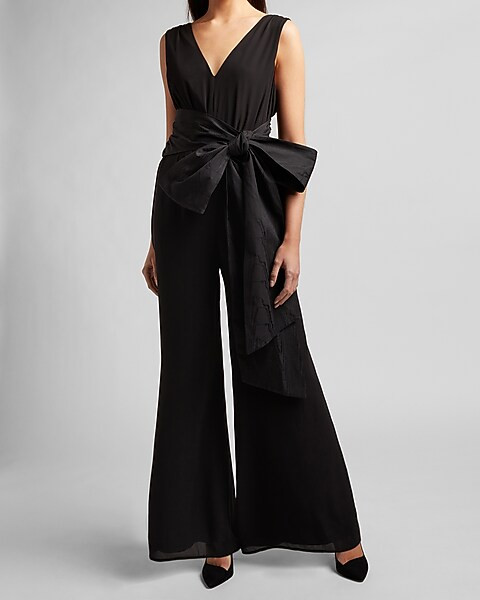 Taffeta Bow Wide Leg Jumpsuit | Express