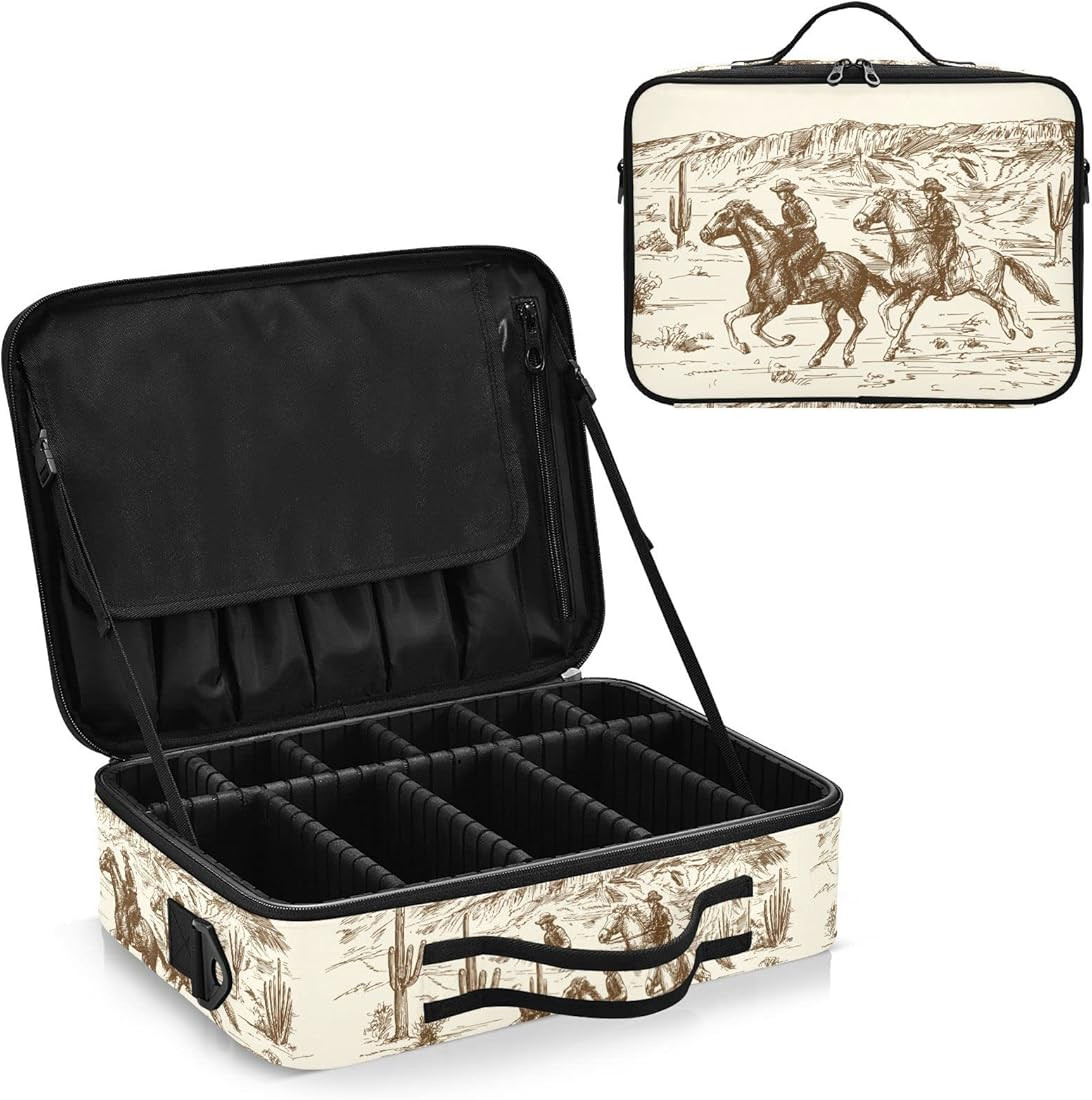Kigai Western Desert Cowboy Travel Makeup Bag Large Makeup Train Case Professional Cosmetic Bag O... | Amazon (US)