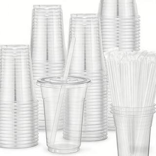 16 oz. Disposable Plastic Cups with Lids and Straws for Iced Coffee, Smoothie, Milkshake, Cold Drinks, Clear (100-Pack) | The Home Depot