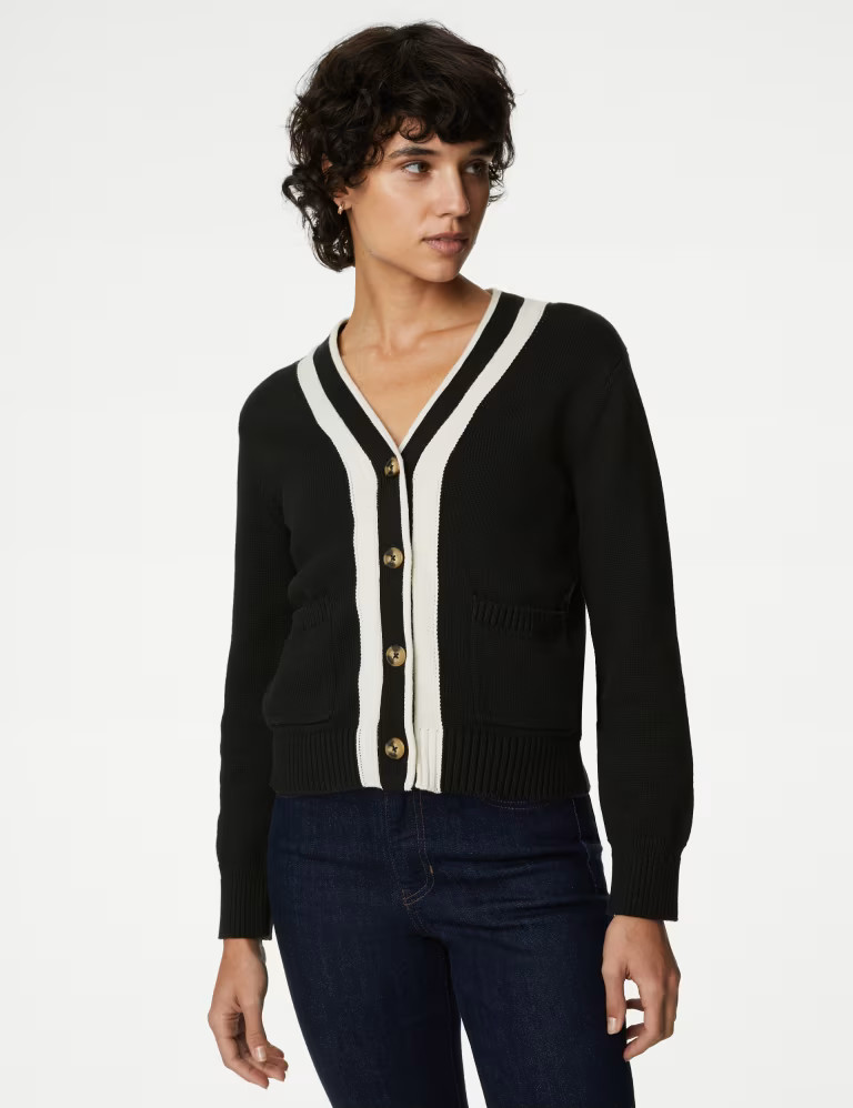 Cotton Rich V-Neck Button Front Cardigan | Marks & Spencer (UK)