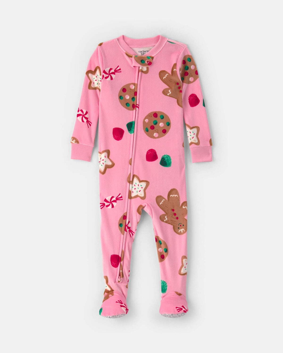 Baby Girl 1-Piece Christmas Gingerbread 2-Way Zip DreamPlush Snug Fit Footed Pajama - Pink | Carter's Inc