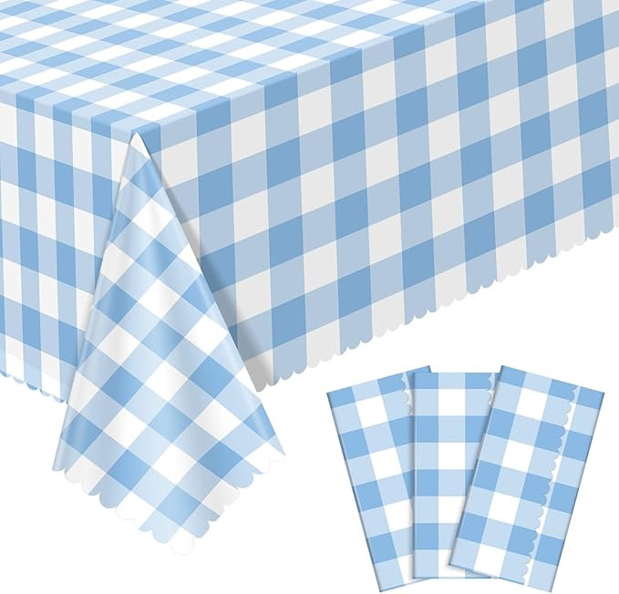 NatNarr 3Pack Blue Gingham Tablecloths, Blue and White Checkered Tablecloth | Scalloped Plaid Tab... | Amazon (US)