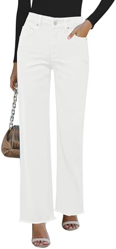 GRAPENT Straight Leg Jeans for Women High Waisted Stretchy Frayed Raw Hem Loose Denim Pants Casua... | Amazon (US)
