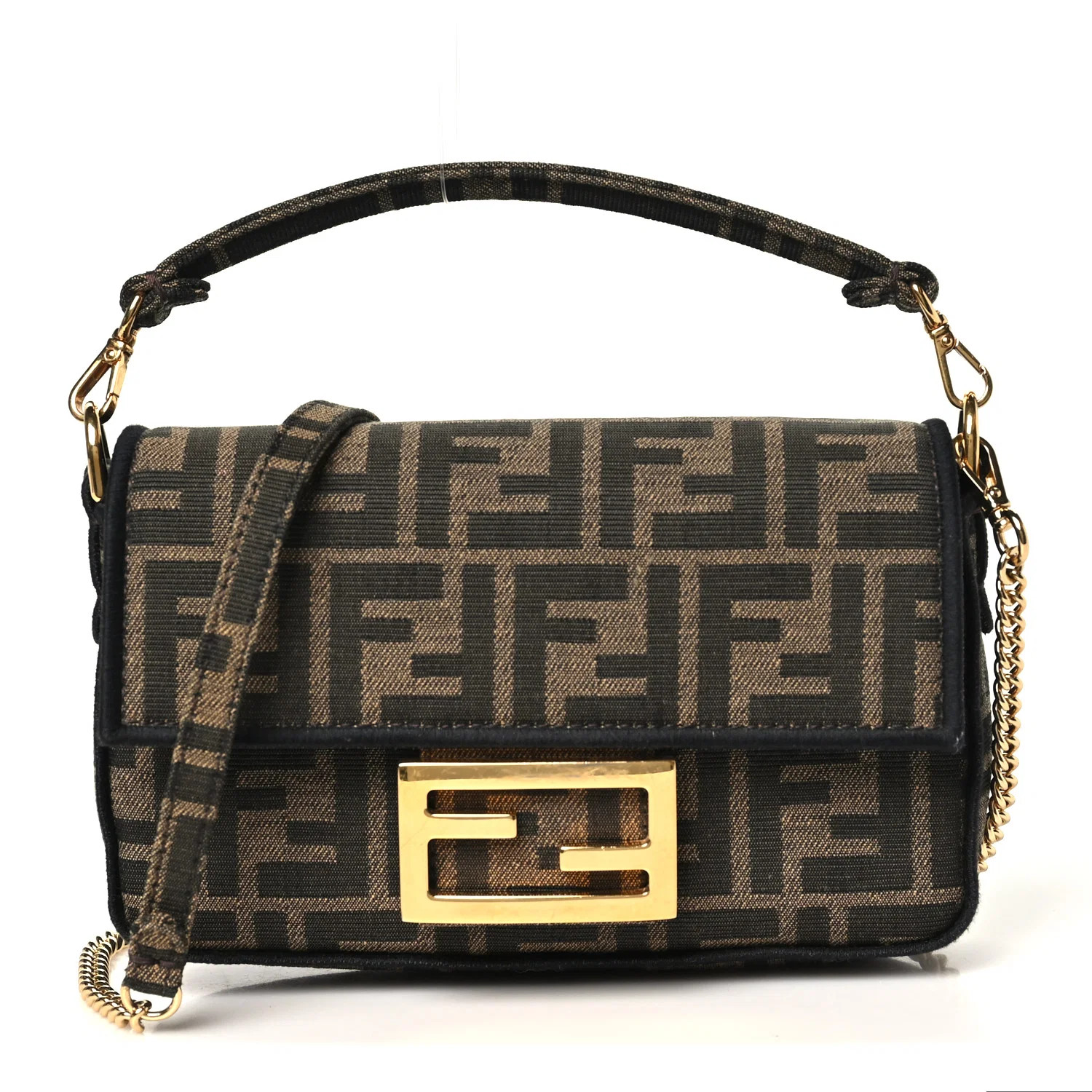 Fabric Jacquard FF 1974 Mini Baguette Tobacco Moro Black | FASHIONPHILE (US)