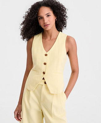 Women's Linen Blend V-Neck Button-Front Vest, Macy's Exclusive | Macy's
