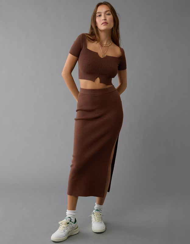 AE Notch Neck T-Shirt Sweater Top | American Eagle Outfitters (US & CA)