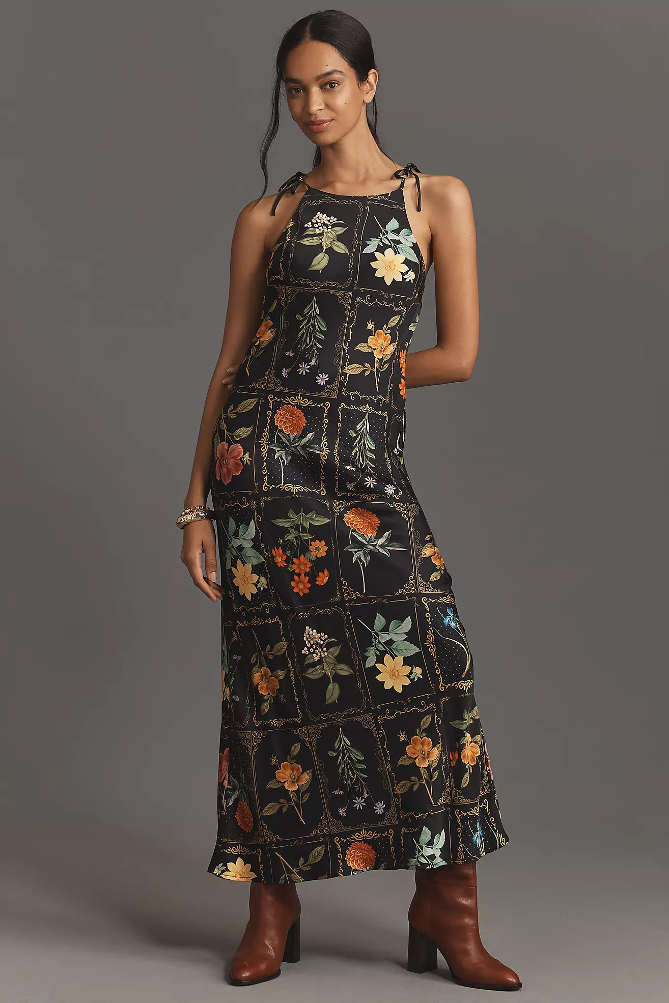 By Anthropologie Tie-Neck Column Midi Dress | Anthropologie (US)