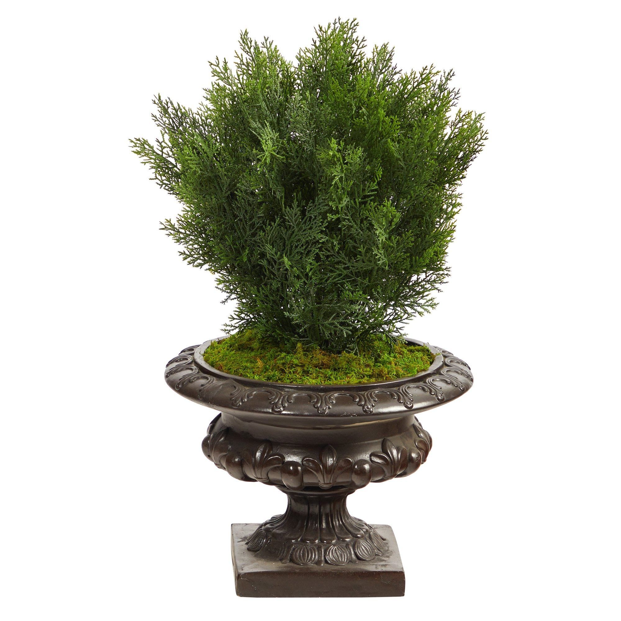 30” Cedar Artificial Tree in Iron Colored Urn (Indoor/Outdoor) | Nearly Natural