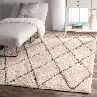 nuLOOM Ivory Contemporary Cotton Diamond Trellis Shag Rug - 4' x 6' | Bed Bath & Beyond