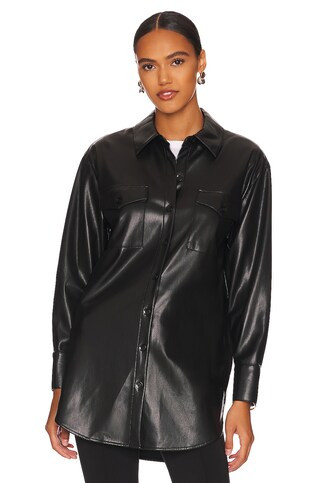 Alice + Olivia Dimitra Vegan Leather Oversized Button Down in Black from Revolve.com | Revolve Clothing (Global)