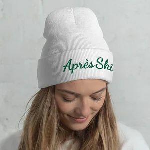Après Ski Beanie in Green Embroidery Winter Hat Beanie Hat - Etsy | Etsy (US)
