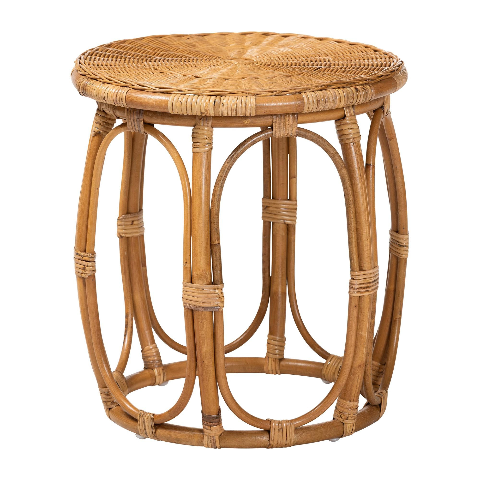 Bali & pari Jayana Natural Rattan Round End Table - Handwoven Wicker Accent Table with Open Frame... | Amazon (US)