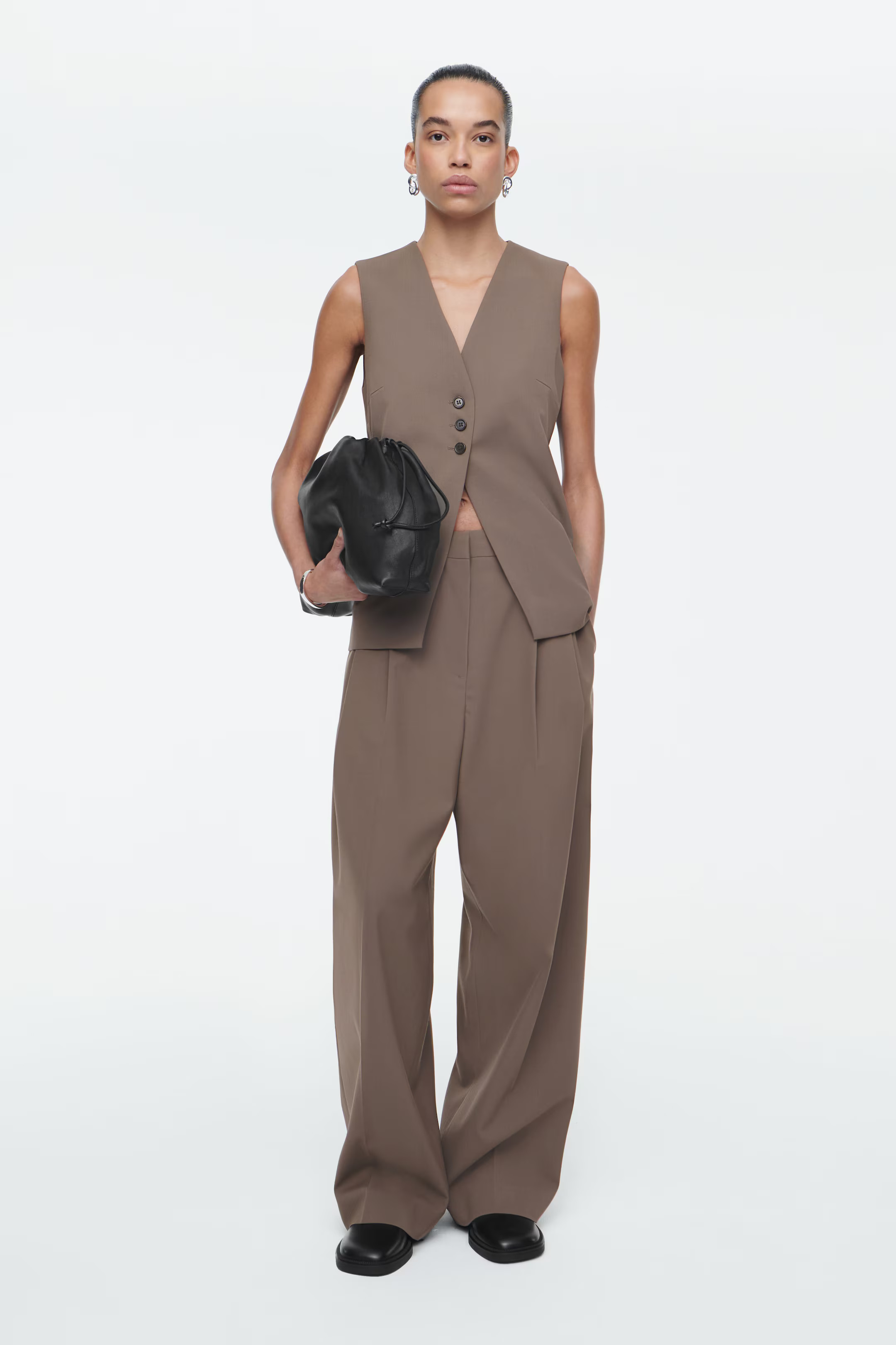LONGLINE TAILORED TWILL WAISTCOAT - MOLE | COS (AU)