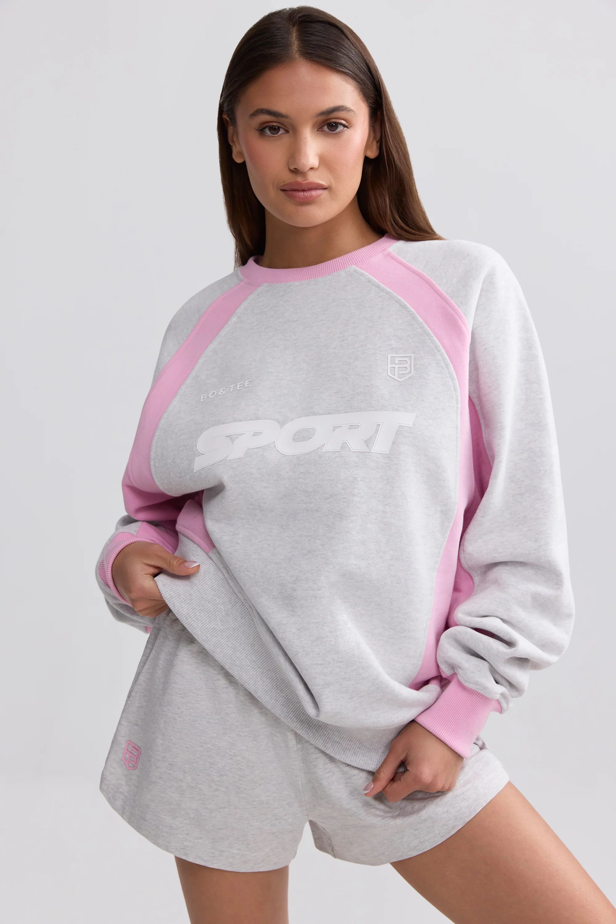 Oversized Colourblock Sweatshirt in Grey Marl | Bo&Tee