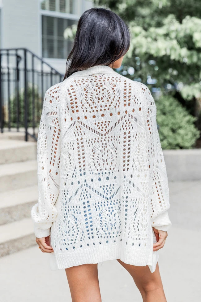 Feel Happiness Cream Crochet Cardigan | Pink Lily