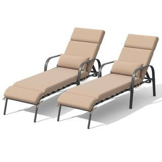 2-Piece Metal Outdoor Chaise Lounge with Tan Cushions | The Home Depot