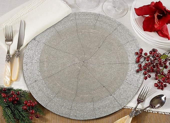 Beaded Placemats for Dining Table Dia 13 inches- Silver Tonal ,Wire Beaded Placemats Round for Ga... | Amazon (US)
