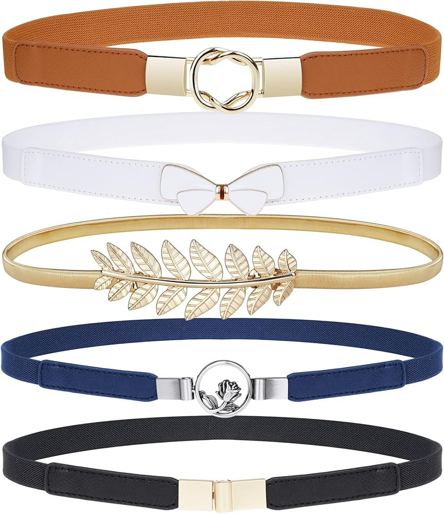 EAONE Skinny Belts for Women 5 Pack, Fashion Dress Belts Stretch Women Waist Belts Plus Size Elas... | Amazon (US)