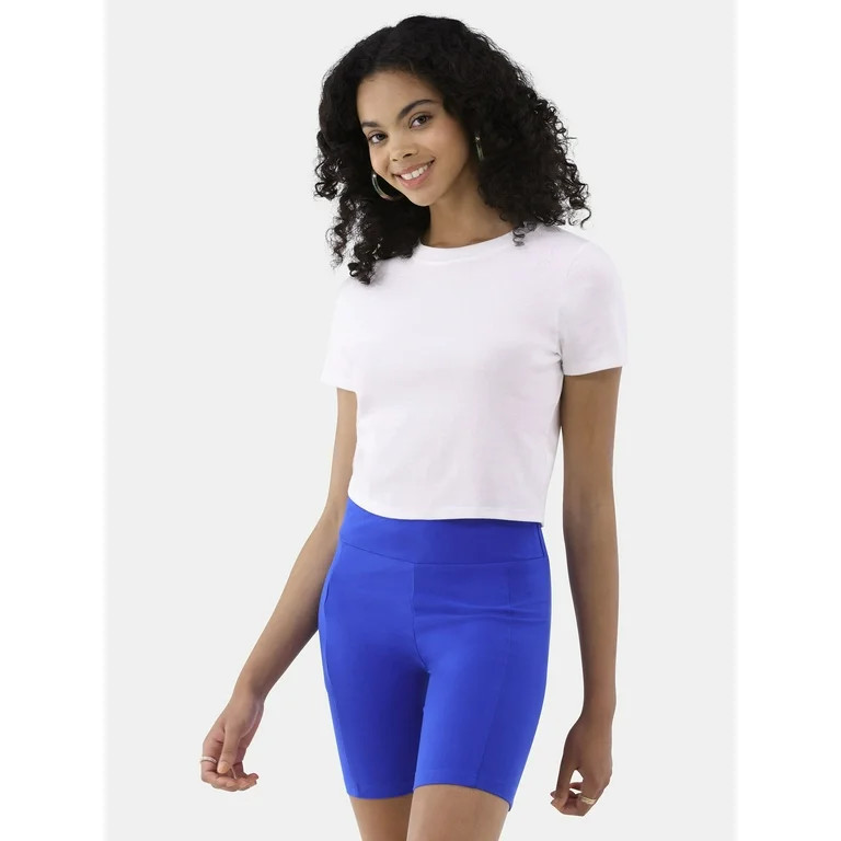 No Boundaries Cropped Cotton Tee with Short Sleeves, Women’s - Walmart.com | Walmart (US)