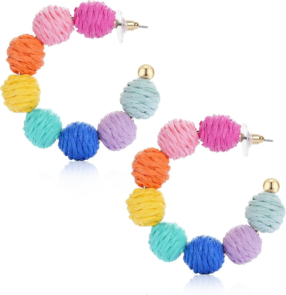 Rattan Earrings Rattan Ball Hoop Dangle Earrings for Women Handmade Bohemia Earrings Braid Straw ... | Amazon (US)